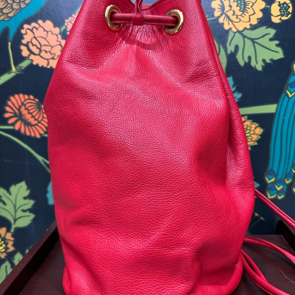 Celine Vintage Red Leather Drawstring Bucket Bag | Made in France - Picture 7 of 10